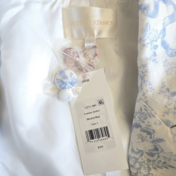 New LoveShackFancy Lumine Linen Blissful Blue Double-Breasted Jacket Size 2 NWT - Picture 12 of 12